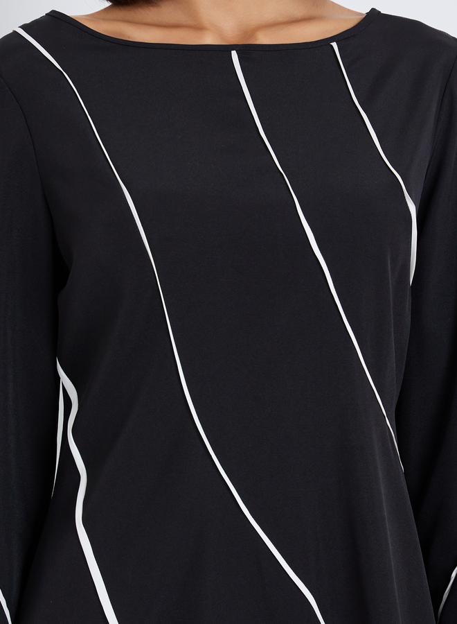 Styli Women Black Contrast Piping A-Line Midi Dress - Image 4